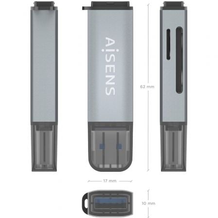 Lector de Tarjetas Externo Aisens ASCR-2A09-GR/ USB 3.1
