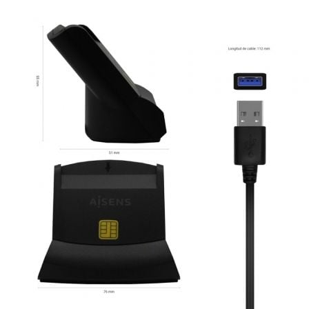 Lector de DNI y Tarjetas Aisens ASCR-SN05-BK/ USB 2.0/ Negro