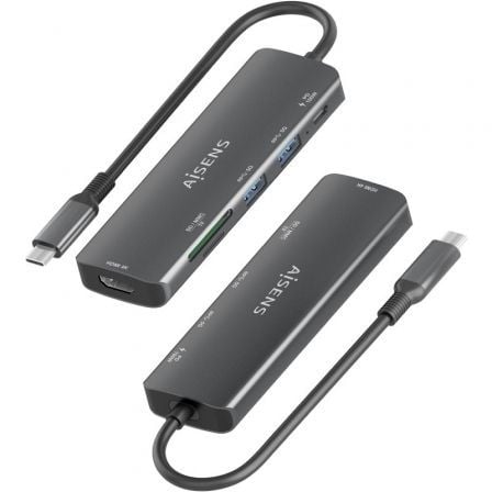 Docking USB Tipo-C Aisens ASUC-5P011-GR/ 1xHDMI/ 2xUSB/ 1xUSB Tipo-C PD/ 1xLector Tarjetas/ Gris