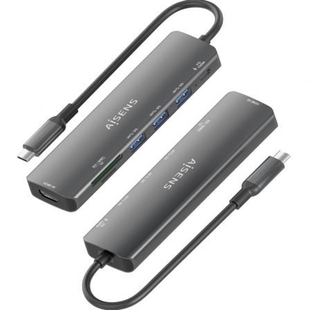 Docking USB Tipo-C Aisens ASUC-7P025-GR/ 1xHDMI/ 3xUSB/ 1xUSB Tipo-C PD/ 1xLector Tarjetas/ Gris