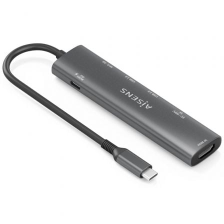 Docking USB Tipo-C Aisens ASUC-7P025-GR/ 1xHDMI/ 3xUSB/ 1xUSB Tipo-C PD/ 1xLector Tarjetas/ Gris