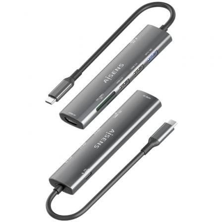 Docking USB Tipo-C Aisens ASUC-7P025-GR/ 1xHDMI/ 3xUSB/ 1xUSB Tipo-C PD/ 1xLector Tarjetas/ Gris