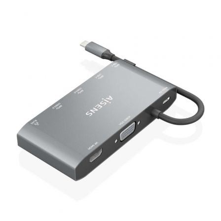 Docking USB Tipo-C Aisens ASUC-8P010-GR/ 1xHDMI/ 1xVGA/ 2xUSB/ 1xRJ45/ 2xUSB Tipo-C/ 1xUSB Tipo-C PD/ Gris