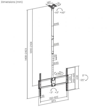 Soporte de Techo Inclinable/ Giratorio/ Nivelable/ Extensible Aisens CT100TSLE-393 para TV de 50-100"/ hasta 80kg