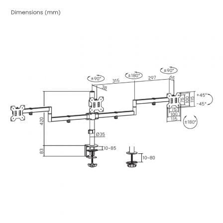 Soporte de Mesa para 3 Monitores Aisens DT27TSR-281/ Giratorio/ Inclinable/ hasta 10kg