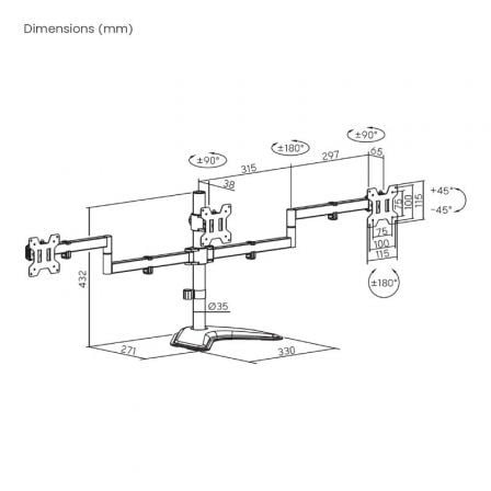 Soporte de Sobremesa para 3 Monitores Aisens DT27TSR-287/ Giratorio/ Inclinable/ hasta 10kg