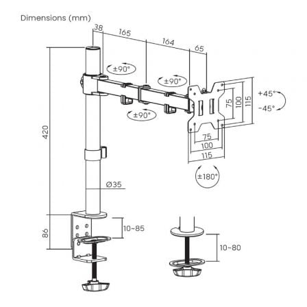 Soporte de Mesa para Monitor Aisens DT32TSR-277/ Giratorio/ Inclinable/ hasta 10kg