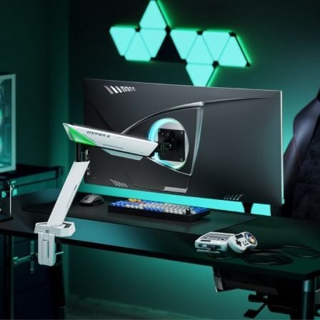 Soporte de Mesa Gaming con Contrapeso para Monitor Aisens DT49TSR-343/ Giratorio/ Inclinable/ hasta 16kg