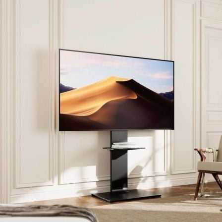 Soporte de Suelo Inclinable/ Giratorio con Bandeja DVD Aisens FT86TSE-399 para TV de 37-86"/ hasta 50kg