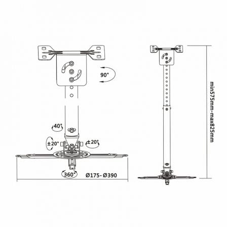 Soporte de Techo para Proyector Aisens CP02TSRE-051/ Giratorio-Inclinable-Extensible/ hasta 20kg