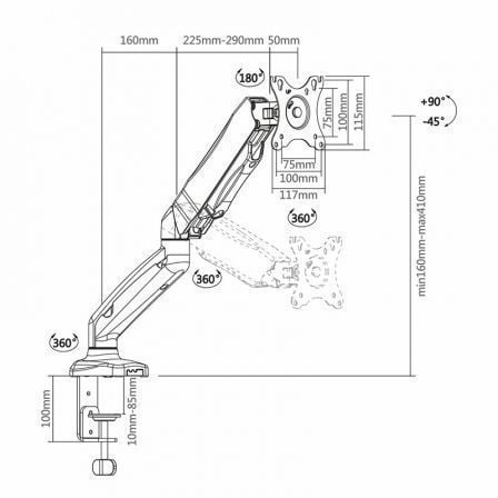 Soporte de Mesa con Contrapeso para Monitor Aisens DT27TSR-043/ Giratorio/ Inclinable/ hasta 9kg