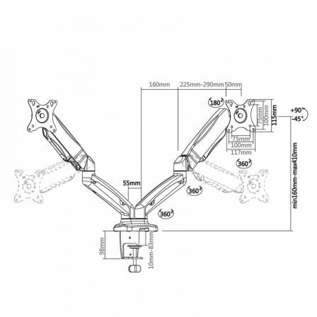 Soporte de Mesa con Contrapeso para 2 Monitores Aisens DT27TSR-045/ Giratorio/ Inclinable/ hasta 9kg