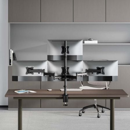 Soporte de Mesa para 4 Monitores y TV Aisens DT27TSR-379/ Giratorio/ Inclinable/ hasta 8kg