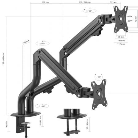 Soporte de Mesa para 2 Monitores Aisens DT32TSR-141/ Giratorio/ Inclinable/ hasta 8kg