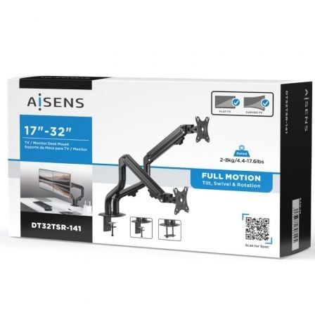 Soporte de Mesa para 2 Monitores Aisens DT32TSR-141/ Giratorio/ Inclinable/ hasta 8kg