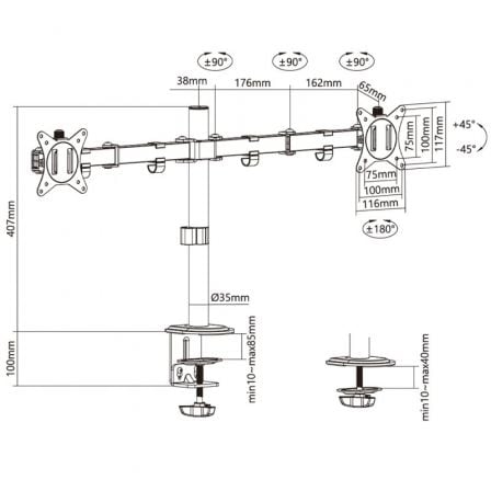 Soporte de Mesa para 2 Monitores o TV Aisens DT32TSR-149/ Giratorio/ Inclinable/ hasta 9kg