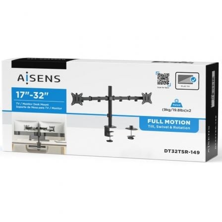 Soporte de Mesa para 2 Monitores o TV Aisens DT32TSR-149/ Giratorio/ Inclinable/ hasta 9kg