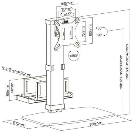 Soporte de Sobremesa para Monitor,TV y MiniPC Aisens DT32TSR-165/ Giratorio/ Inclinable/ hasta 8kg