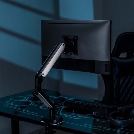 Soporte de Mesa Gaming con Contrapeso para Monitor Aisens DT32TSR-295/ Giratorio/ Inclinable/ hasta 9kg/ con Iluminación RGB