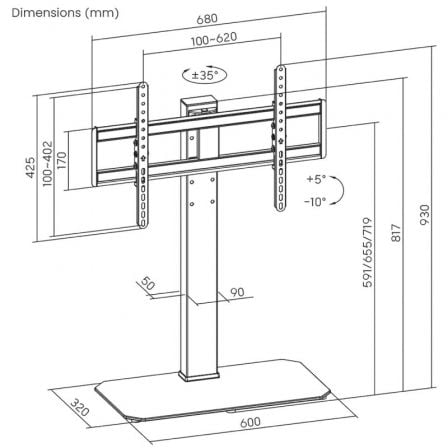 Soporte de Mesa Inclinable/ Giratorio Aisens DT86TS-291 para TV de 43-86"