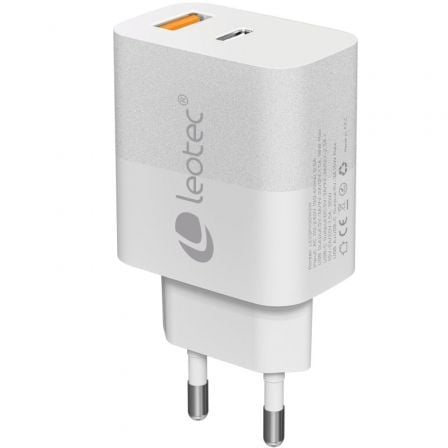 Cargador de Pared GaN Leotec LECSPH30W2W/ 1xUSB Tipo-C/ 1xUSB/ 30W