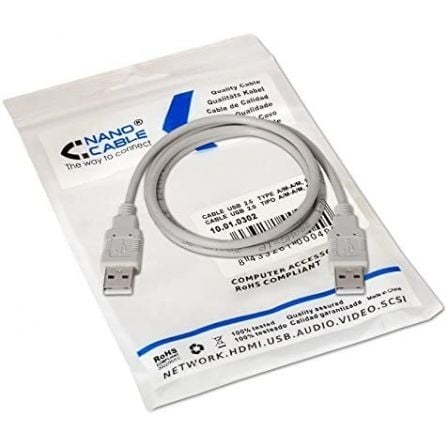 Cable USB 2.0 Nanocable 10.01.0303/ USB Macho - USB Macho/ 2m/ Beige