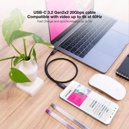 Cable USB 3.2 Tipo-C Nanocable 10.01.4301-L150/ USB Tipo-C Macho - USB Tipo-C Macho/ Hasta 100W/ 1.5m/ Gris y Negro