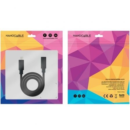 Cable Alargador USB Tipo-C 3.2 Nanocable 10.01.4501/ USB Tipo-C Macho - USB Tipo-C Hembra/ 1m/ Negro
