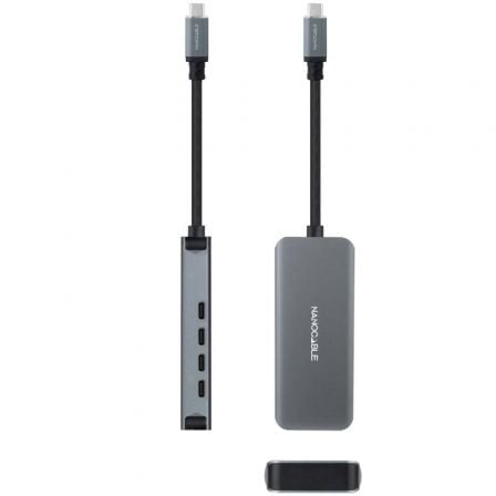 Hub USB Tipo-C Nanocable 10.16.4504/ 4xUSB Tipo-C/ Gris