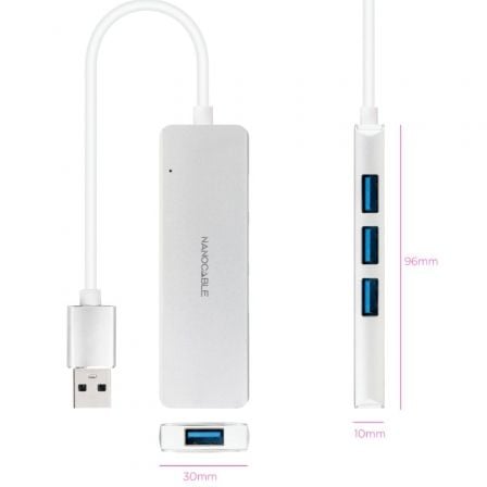 Hub USB 3.0 Nanocable 10.16.4602/ 4xUSB/ Gris