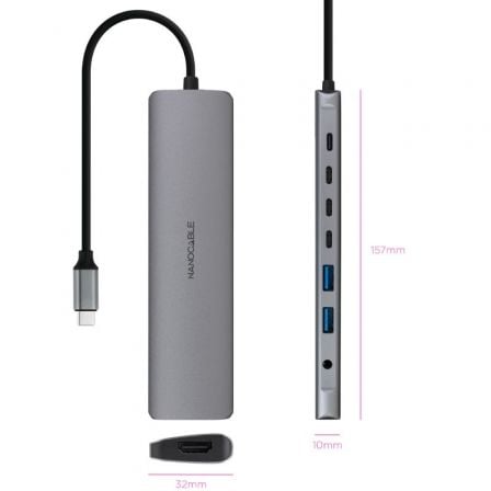 Docking Tipo-C Nanocable 10.16.4608/ 2xUSB/ 3xUSB Tipo-C/ 1xHDMI 4K/ 1xJack 3.5/ 1xUSB Tipo-C PD/ Gris