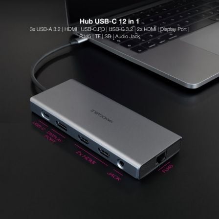 Docking Tipo-C Nanocable 10.16.4612/ 3xUSB/ 1xUSB Tipo-C/ 2xHDMI 4K/ 1xDisplayPort/ 1xRJ45/ 1xLector tarjetas/ 1xJack 3.5/ 1xUSB Tipo-C PD/ Gris