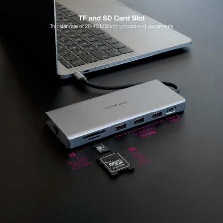 Docking Tipo-C Nanocable 10.16.4612/ 3xUSB/ 1xUSB Tipo-C/ 2xHDMI 4K/ 1xDisplayPort/ 1xRJ45/ 1xLector tarjetas/ 1xJack 3.5/ 1xUSB Tipo-C PD/ Gris
