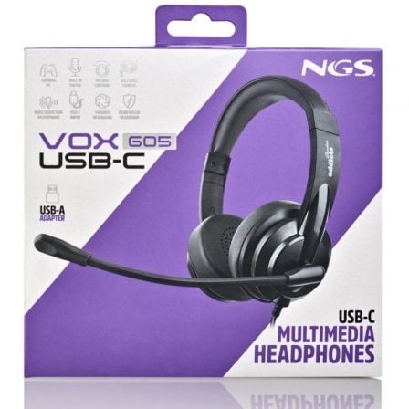 Auriculares NGS VOX605 USB-C/ con Micrófono/ USB Tipo-C/ Negros