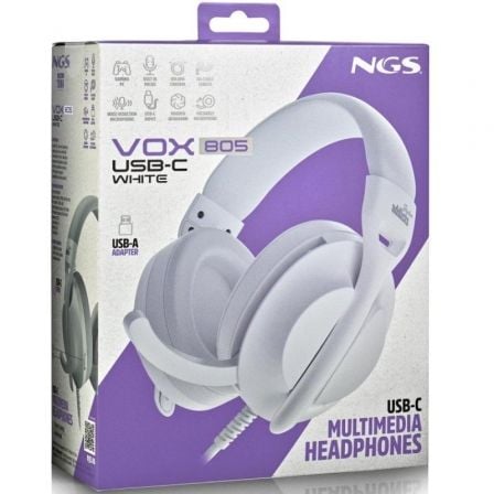 Auriculares NGS VOX805 USB-C/ con Micrófono/ USB Tipo-C/ Blancos