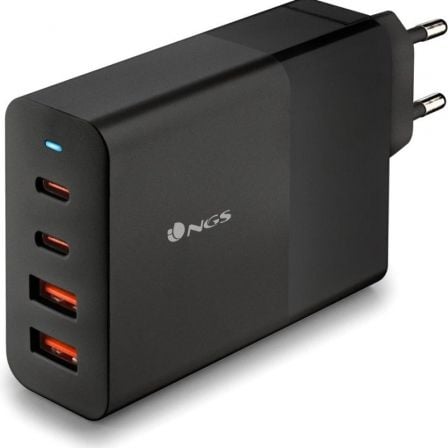 Cargador de Pared GaN NGS Bud 100W/ 2xUSB Tipo-C/ 2xUSB/ 100W