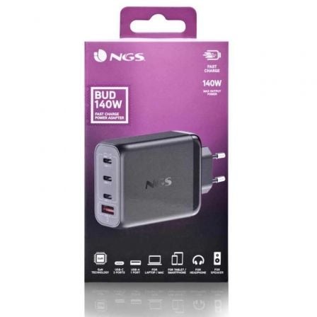 Cargador de Portátil GaN NGS BUD 140W/ 140W/ Automático/ Voltaje 5-21V