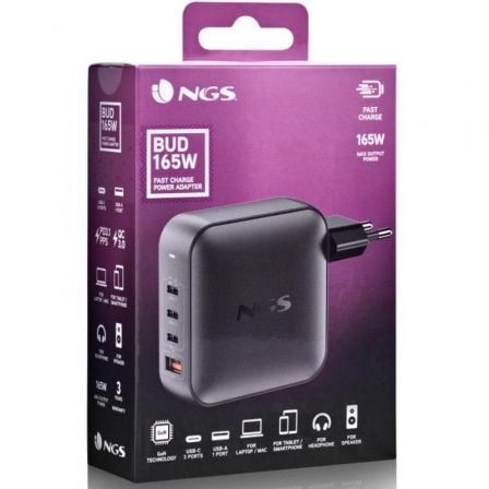 Cargador de Portátil GaN NGS BUD 165W/ 165W/ Automático/ Voltaje 5-21V