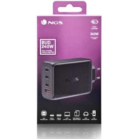 Cargador de Portátil GaN NGS BUD 240W/ 240W/ Automático/ Voltaje 5-21V