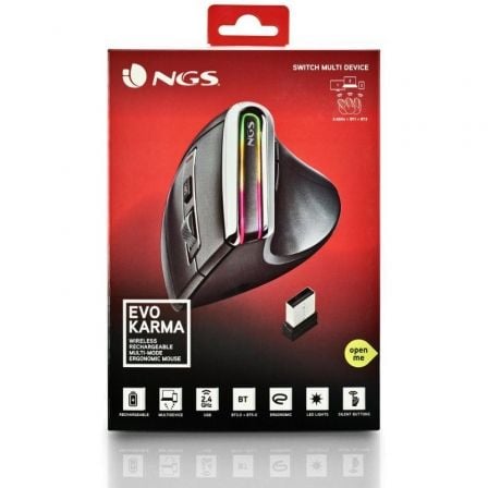 Ratón Vertical Inalámbrico por Bluetooth NGS Evo Karma/ Batería recargable/ Hasta 3200 DPI