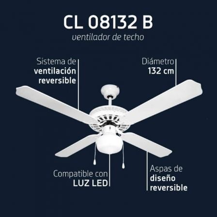 Ventilador de Techo Orbegozo CL 08132 B/ 60W/ 4 Aspas 132cm/ 3 velocidades