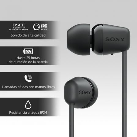 Auriculares Inalámbrico Intrauditivos Sony WI-C100/ con Micrófono/ Bluetooth/ Negros