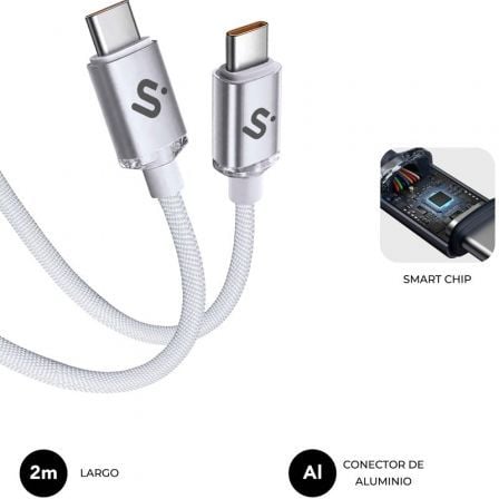 Cable USB 2.0 Tipo-C Subblim Optimus/ USB Tipo-C Macho - USB Tipo-C Macho/ Hasta 60W/ 480Mbps/ 2m/ Blanco