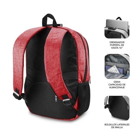 Mochila Subblim Urban Lock para Portátiles hasta 16"/ Puerto USB/ Antirrobo/ Roja