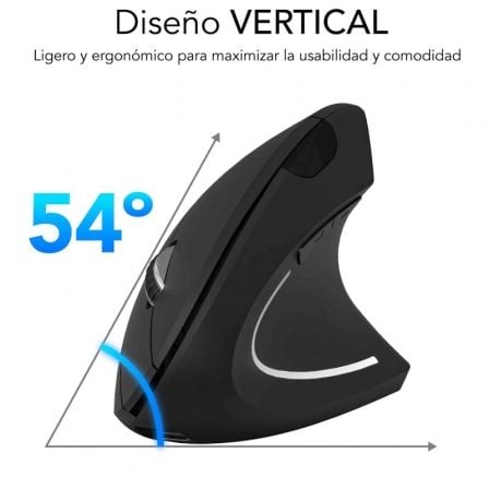 Ratón Vertical Inalámbrico por Bluetooth/ 2.4GHz Subblim Glide Vertical Ergo Dual Battery/ Batería Recargable/ Hasta 1600 DPI/ Negro