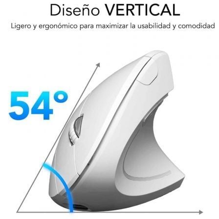 Ratón Vertical Inalámbrico por Bluetooth/ 2.4GHz Subblim Glide Vertical Ergo Dual Battery/ Batería Recargable/ Hasta 1600 DPI/ Blanco