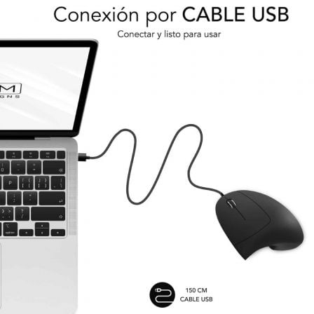 Ratón Vertical Subblim Glide Vertical Ergo Wired/ Hasta 1600 DPI/ Negro