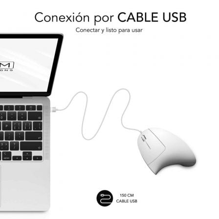 Ratón Vertical Subblim Glide Vertical Ergo Wired/ Hasta 1600 DPI/ Blanco