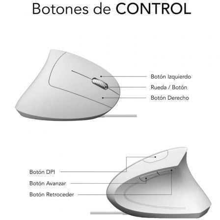 Ratón Vertical Subblim Glide Vertical Ergo Wired/ Hasta 1600 DPI/ Blanco