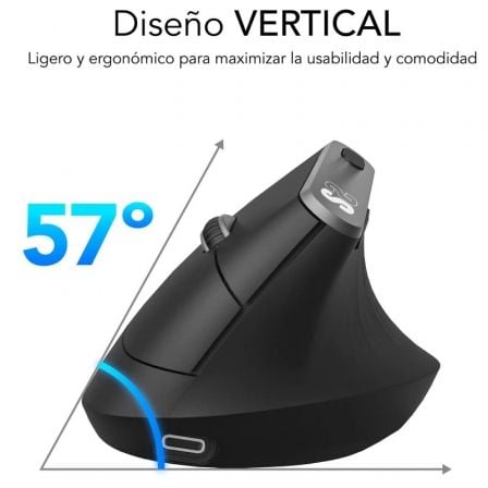 Ratón Ergonómico Inalámbrico por Bluetooth/ 2.4GHz Subblim Nature Vertical Ergo Dual Battery/ Batería Recargable/ Hasta 4000 DPI/ Negro